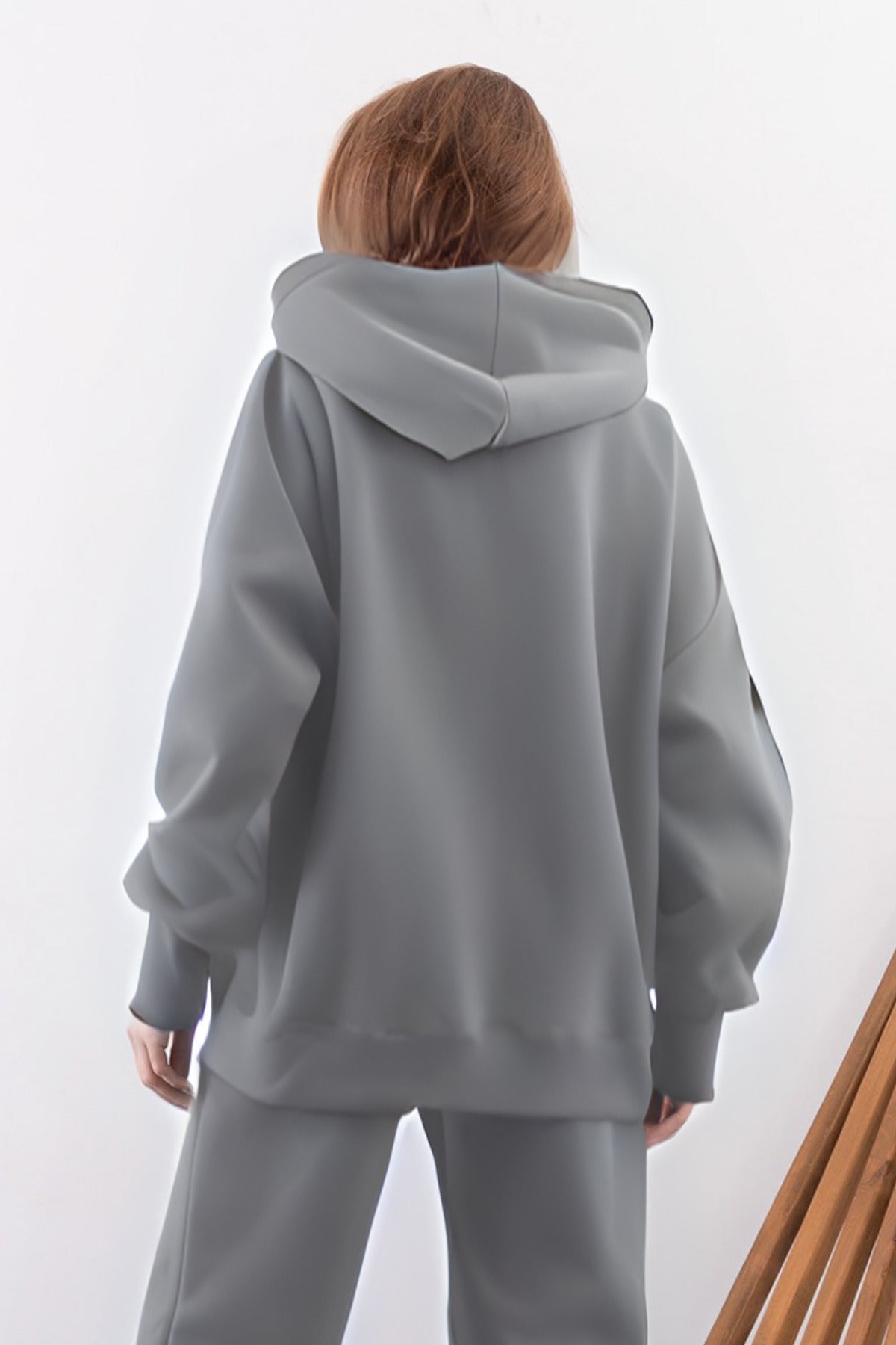 Kadın Esnek Rahat Kalıp Basic Model Sweatshirt - Gri - 4