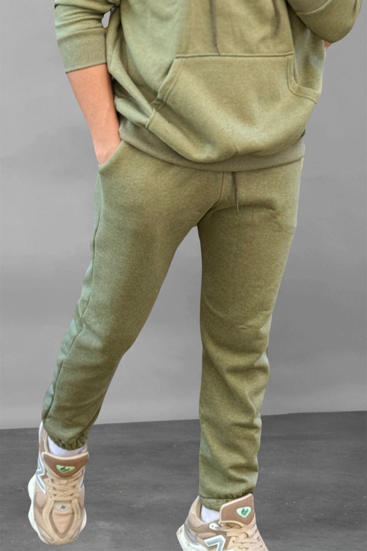 Erkek Basic Regular Fit Erkek Eşofman Altı - Haki Melanj - 2
