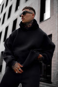 Erkek 3 İ̇plik İ̇çi Pamuklu Bol Oversize Jogger Paçası Lastikli Eşofman Takımı - Siyah - 1