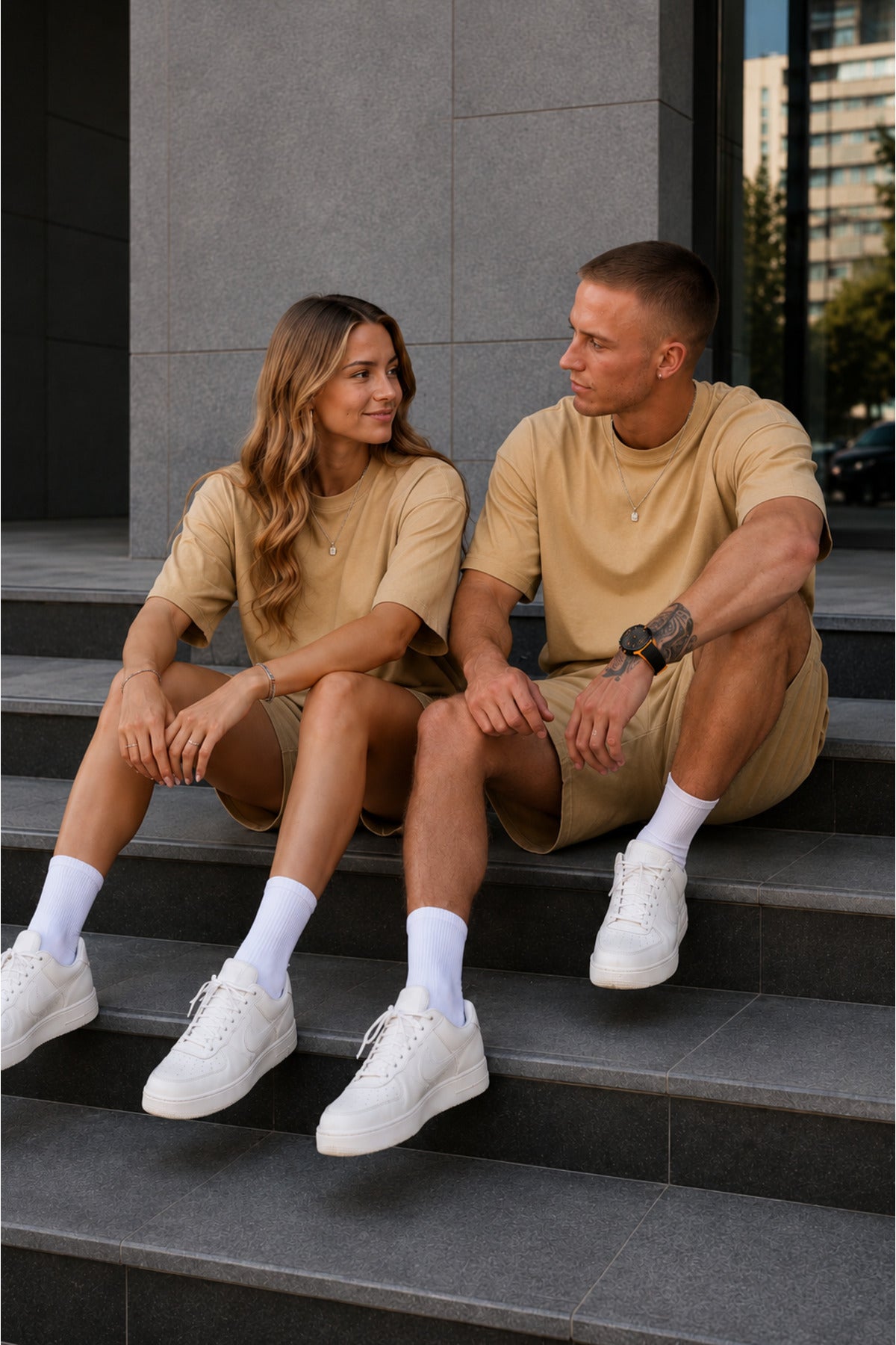 Unisex Kadın Erkek Oversize 2 İ̇plik Pamuklu Modal Penye Premium Rahat Kalıp Yazlık Yeni Sezon Şortlu Takım (tekli̇) - Vizon - 3