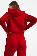Kadın Yumuşak Kumaş Geniş Kalıp Hoodie Sweatshirt - Kırmızı - 2