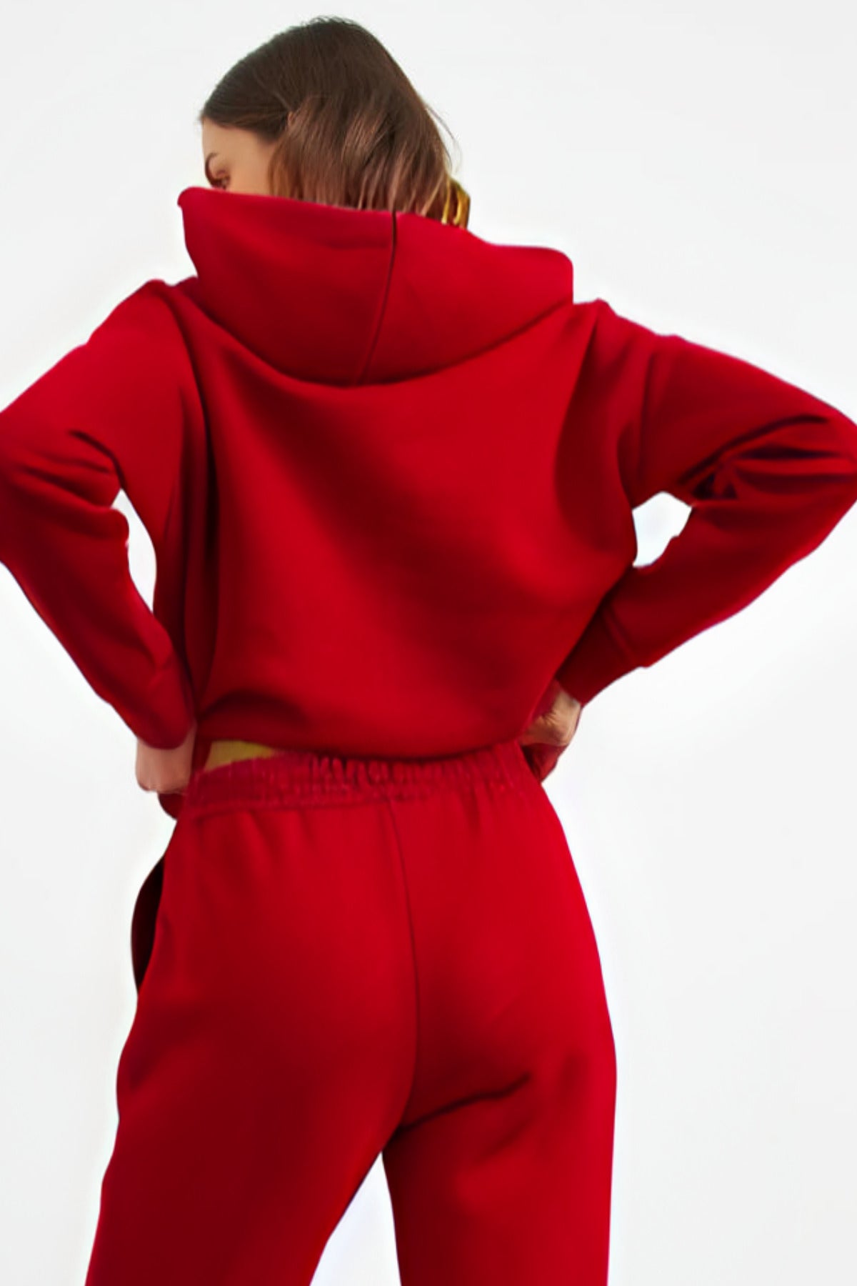 Kadın Yumuşak Kumaş Geniş Kalıp Hoodie Sweatshirt - Kırmızı - 2