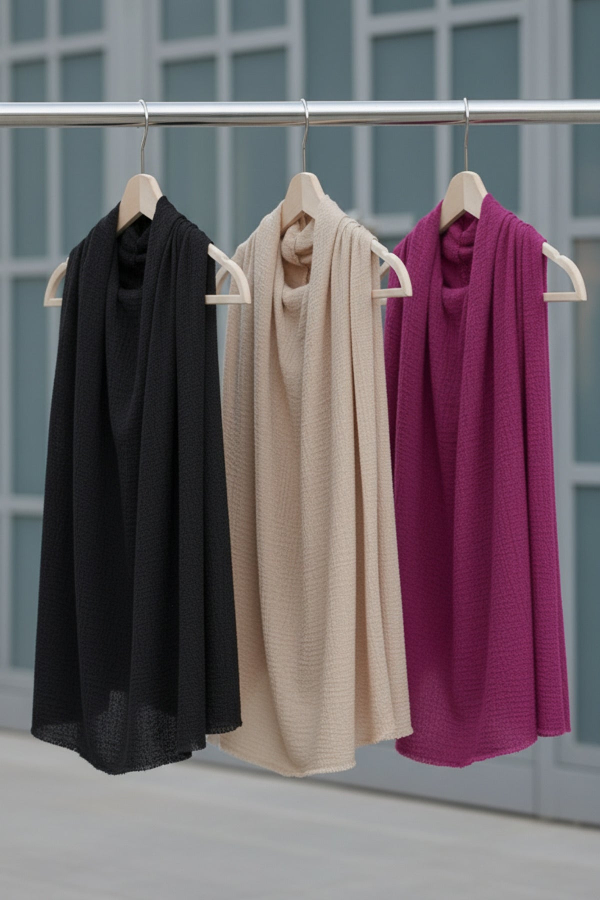 Kadın Dokulu Bürümcük 3'lü Tesettür Şal 180x75 - Siyah - 3