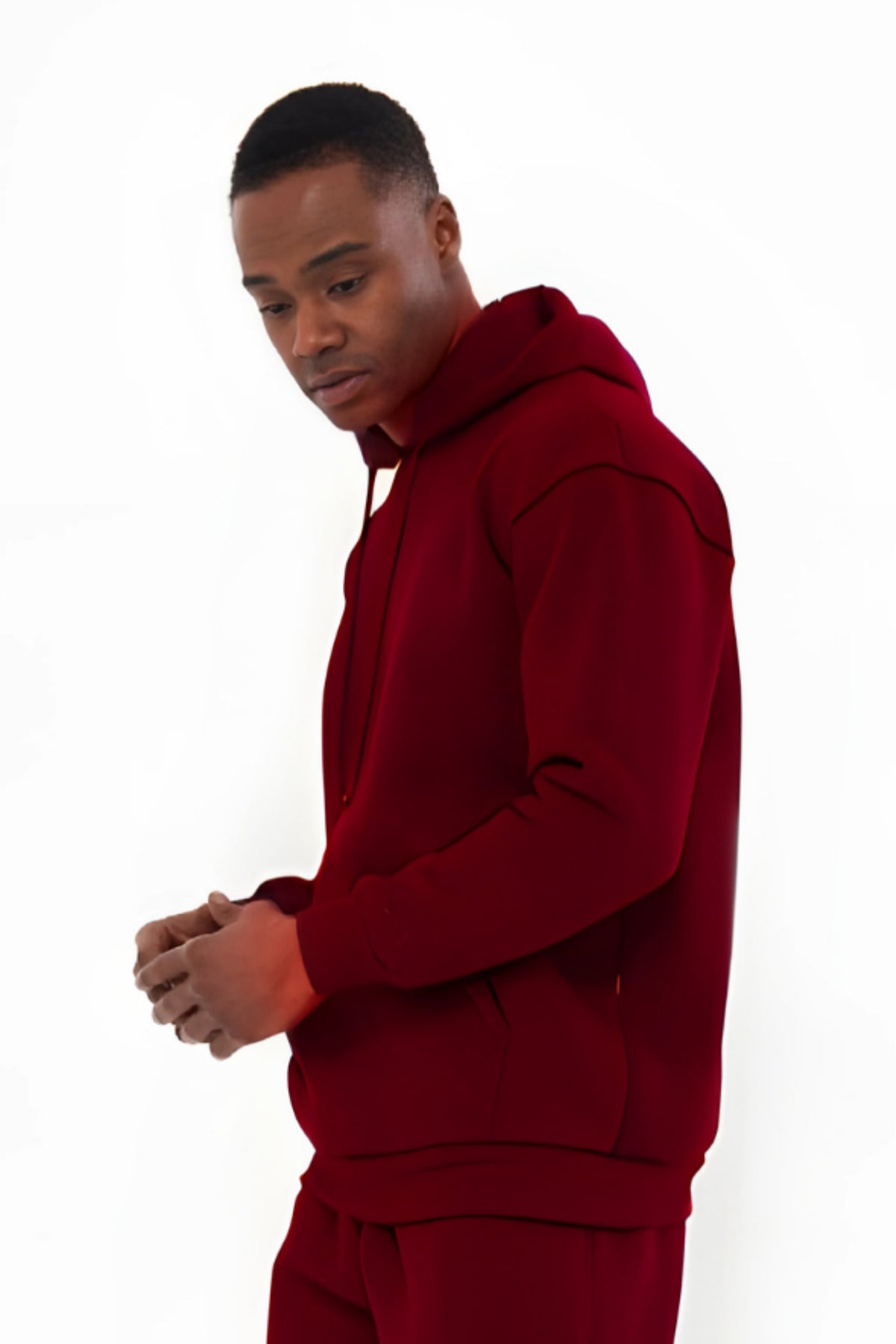 3iplik Bisiklet Yaka Kalın Sweatshirt Pamuklu - Bordo - 4