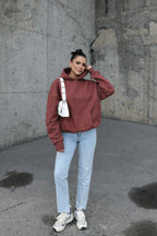 Kadin Mürdüm Melanj 3 İ̇pli̇k Oversi̇ze Rahat Günlük Yumuşak Kapüşonlu Sweatshirt - Mürdüm Melanj - 2