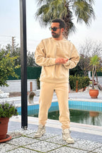 Erkek Unisex 3 İ̇plik Mi̇nk Takim Bisiklet Yaka Sweatshirt Ve Eşofman Altı - Vizon - 3