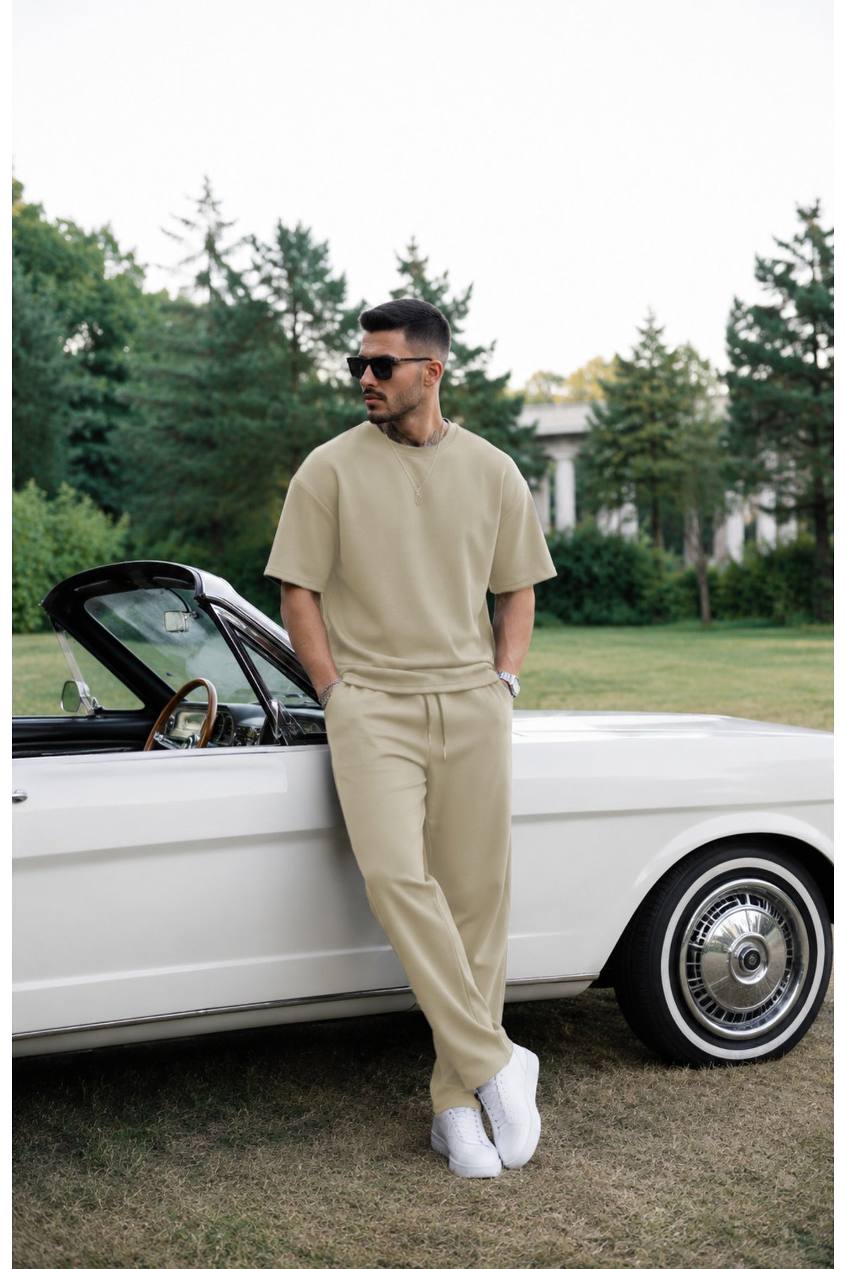 Erkek Trend Model Yazlık İ̇nce Rahat Eşofman Takımı - Bej - 1