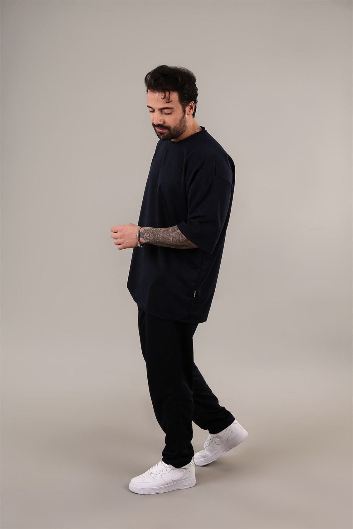 Erkek Oversize Kısa Kollu T-shirt Pijama Takımı - Siyah - 3