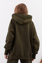 Kadın Esnek Rahat Kalıp Basic Model Sweatshirt - Haki - 4