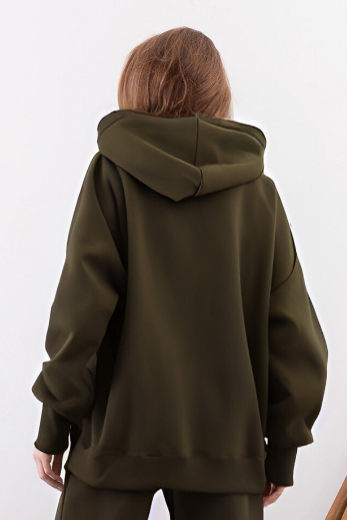 Kadın Esnek Rahat Kalıp Basic Model Sweatshirt - Haki - 4
