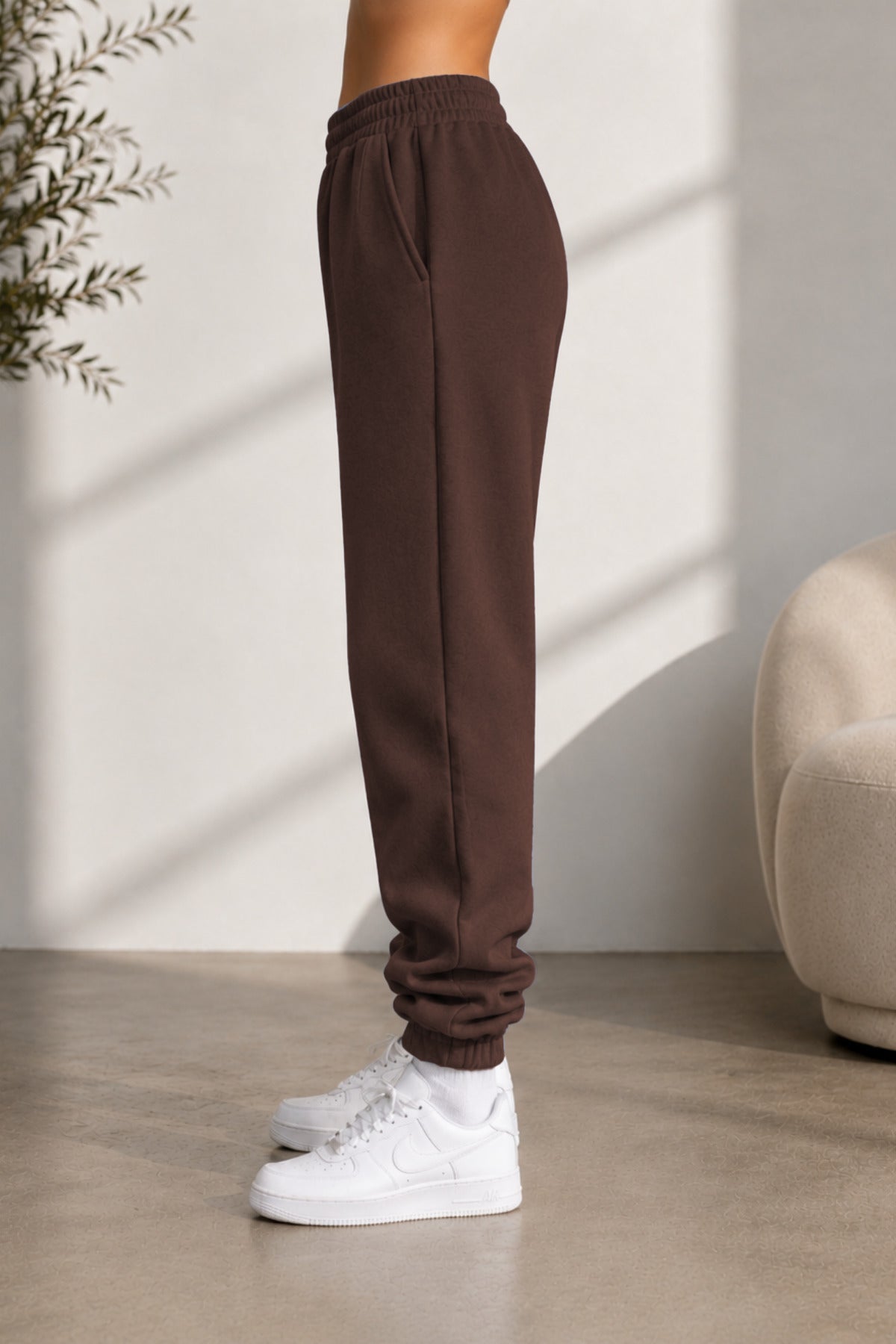 Kadın Paçası Lastikli Günlük Oversize Basic Jogger Eşofman Altı - Kahverengi - 3