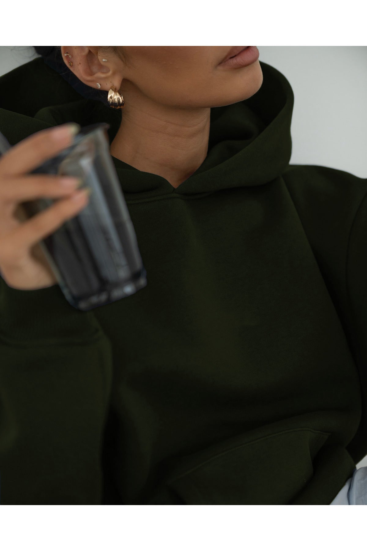 Basic Baskısız Düz Okul Sweatshirt - Koyu Yeşil - 2