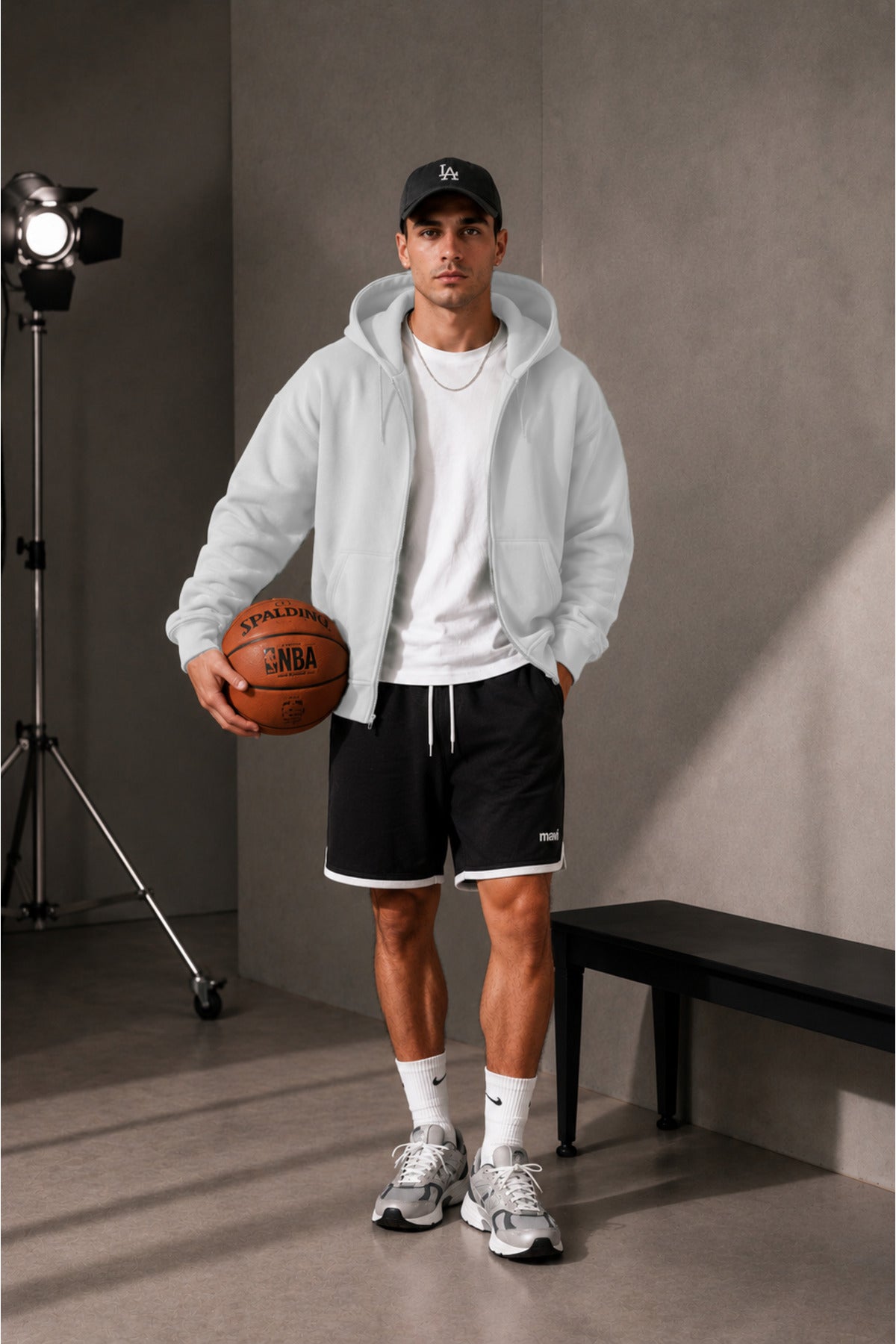 Erkek Günlük Streetwear Oversize Rahat Kalıp Hırka - Beyaz - 3