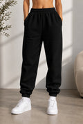 Kadın Paçası Lastikli Günlük Oversize Basic Jogger Eşofman Altı - Siyah - 1
