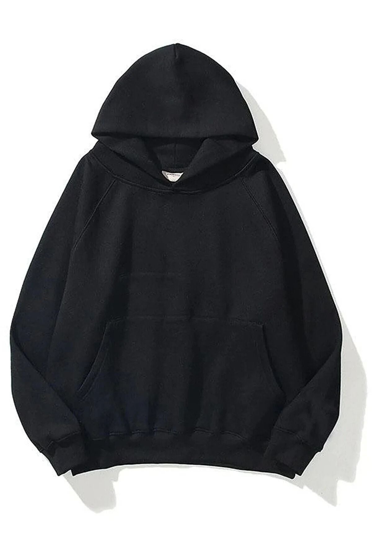 Unisex Düz Renkli Oversize Kapşonlu Hoodie Pamuklu Siyah Sweatshirt - Siyah - 1