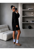 Kadin 3 İ̇pli̇k Yeni̇ Uzun Kollu Bi̇si̇klet Yaka Rahat Sweatshirt Elbi̇se - Siyah - 2