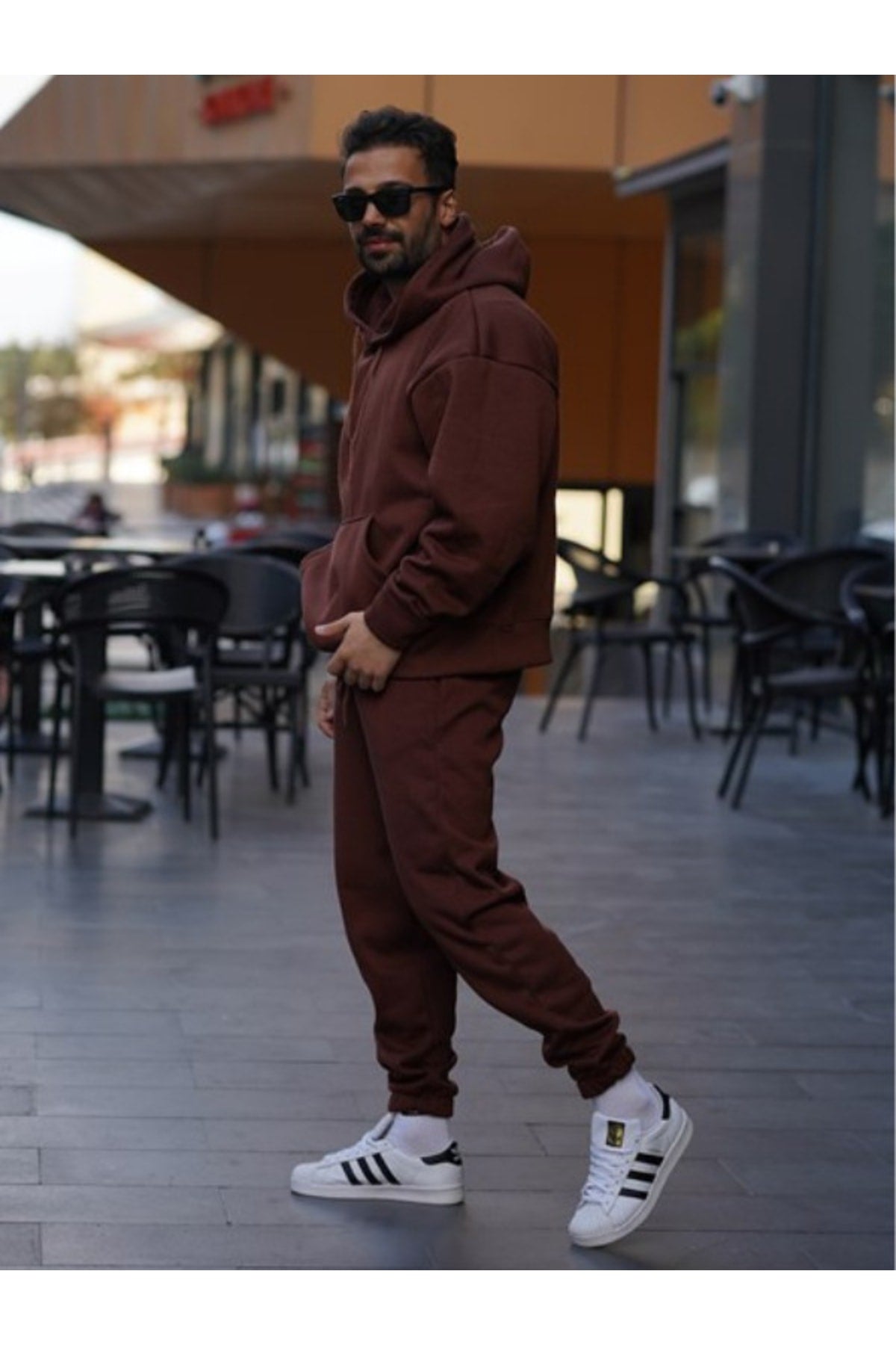 Cmz Kahve Oversize 3 İplik Şardonlu Eşofman Takımı - Kahve - 3