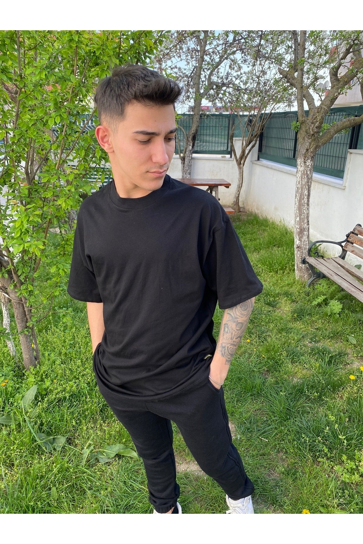 Erkek Siyah Oversize T-shirt Ob - Siyah b3 - 5